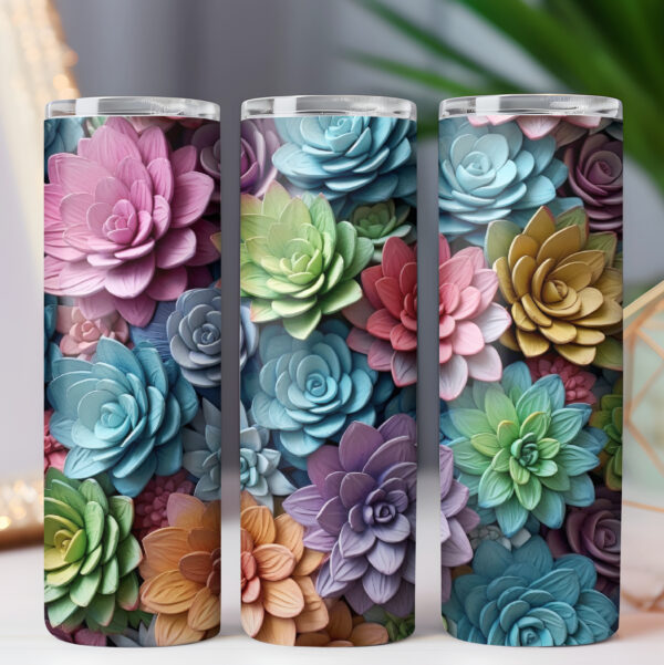 Tumbler Wrap 3D Flowers Succulent PNG 20oz Skinny Tumbler Wrap BUNDLE, Floral Tumbler Wrap - COMMERCIAL LICENSE - Image 2