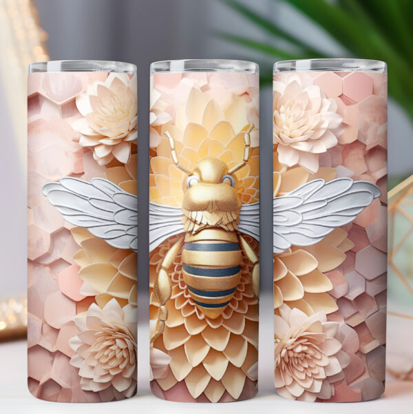 3D Bees Embroidered 20oz Skinny Tumbler Wrap Design BUNDLE, 6 PNG printable files 440 DPI Instant Download COMMERCIAL LICENSE - Image 3