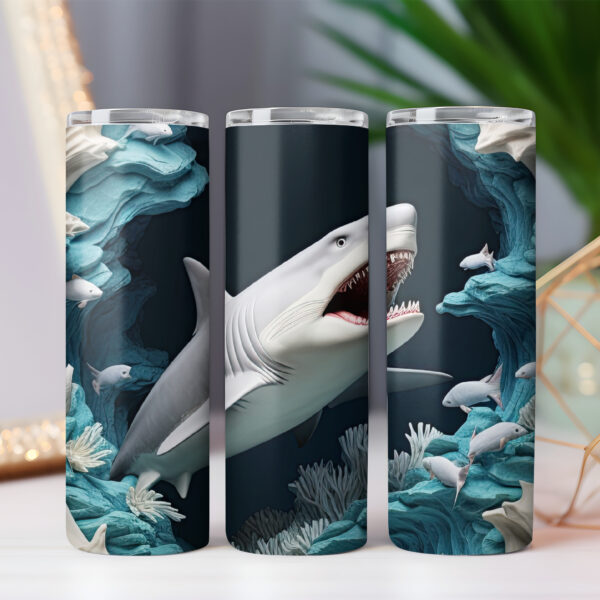 3D Big White Shark Tumbler Wrap Bundle 20oz Skinny Tumbler Sublimation Design Instant Download 2 PNG files 370 dpi COMMERCIAL LICENSE