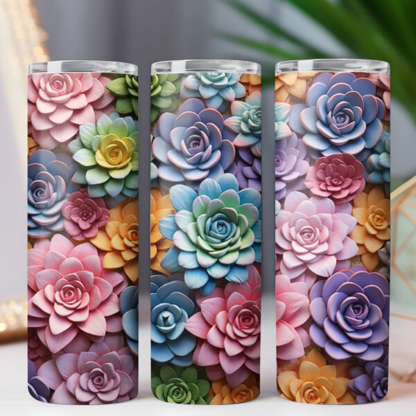 Tumbler Wrap 3D Flowers Succulent PNG 20oz Skinny Tumbler Wrap BUNDLE, Floral Tumbler Wrap - COMMERCIAL LICENSE - Image 3