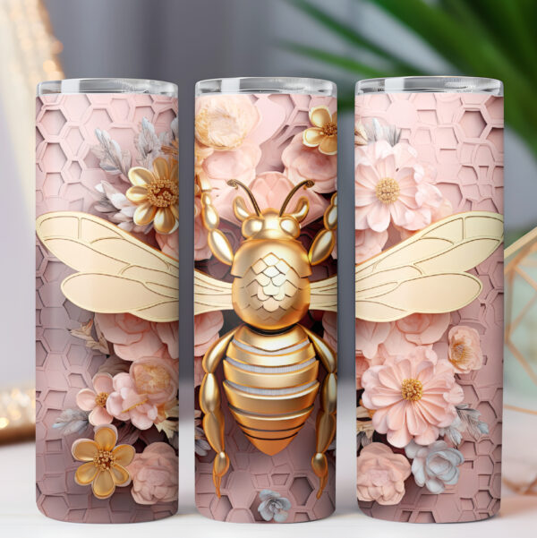 3D Bees Embroidered 20oz Skinny Tumbler Wrap Design BUNDLE, 6 PNG printable files 440 DPI Instant Download COMMERCIAL LICENSE