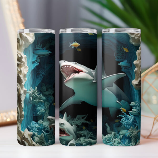 3D Big White Shark Tumbler Wrap Bundle 20oz Skinny Tumbler Sublimation Design Instant Download 2 PNG files 370 dpi COMMERCIAL LICENSE - Image 2