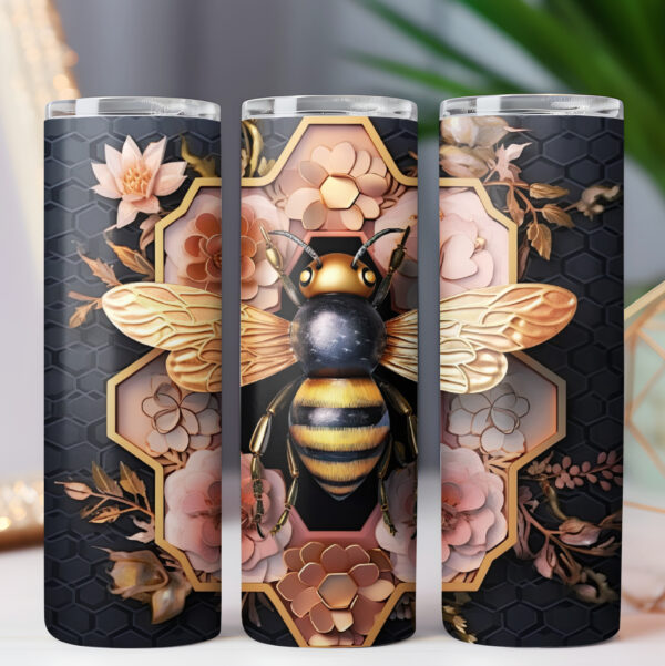 3D Bees Embroidered 20oz Skinny Tumbler Wrap Design BUNDLE, 6 PNG printable files 440 DPI Instant Download COMMERCIAL LICENSE - Image 2