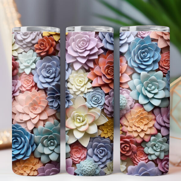 Tumbler Wrap 3D Flowers Succulent PNG 20oz Skinny Tumbler Wrap BUNDLE, Floral Tumbler Wrap - COMMERCIAL LICENSE - Image 4