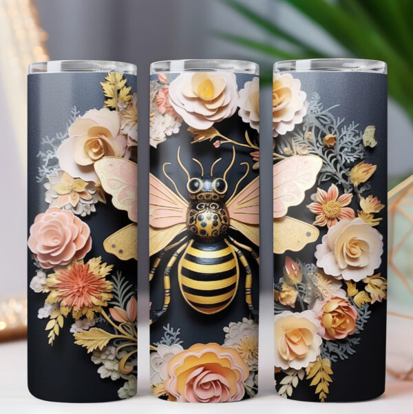 3D Bees Embroidered 20oz Skinny Tumbler Wrap Design BUNDLE, 6 PNG printable files 440 DPI Instant Download COMMERCIAL LICENSE - Image 4