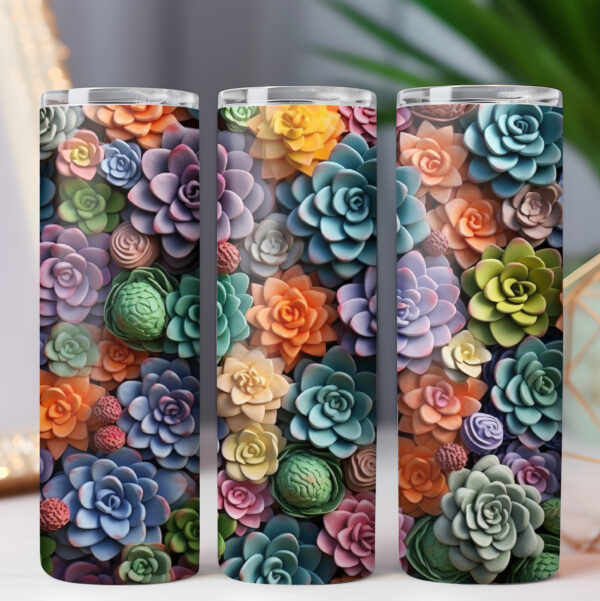 Tumbler Wrap 3D Flowers Succulent PNG 20oz Skinny Tumbler Wrap BUNDLE, Floral Tumbler Wrap - COMMERCIAL LICENSE - Image 5