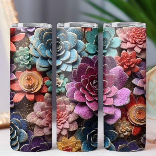 Tumbler Wrap 3D Flowers Succulent PNG 20oz Skinny Tumbler Wrap BUNDLE, Floral Tumbler Wrap - COMMERCIAL LICENSE - Image 6