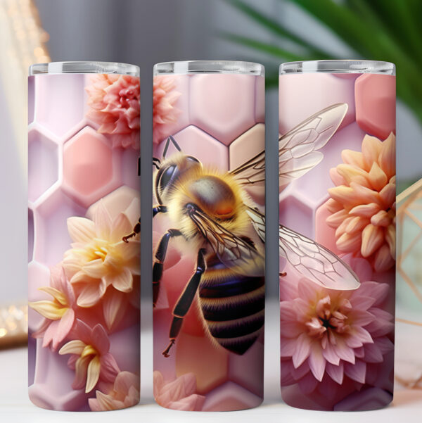 3D Bees Embroidered 20oz Skinny Tumbler Wrap Design BUNDLE, 6 PNG printable files 440 DPI Instant Download COMMERCIAL LICENSE - Image 5