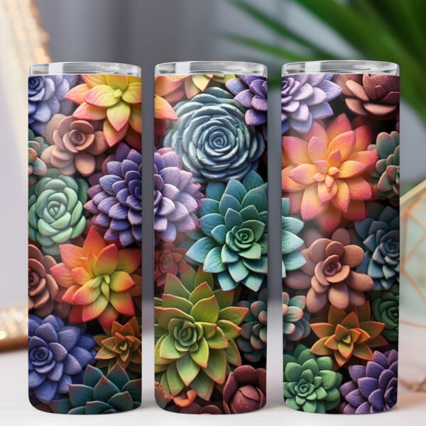 Tumbler Wrap 3D Flowers Succulent PNG 20oz Skinny Tumbler Wrap BUNDLE, Floral Tumbler Wrap - COMMERCIAL LICENSE - Image 8