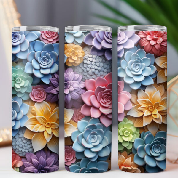 Tumbler Wrap 3D Flowers Succulent PNG 20oz Skinny Tumbler Wrap BUNDLE, Floral Tumbler Wrap - COMMERCIAL LICENSE - Image 10