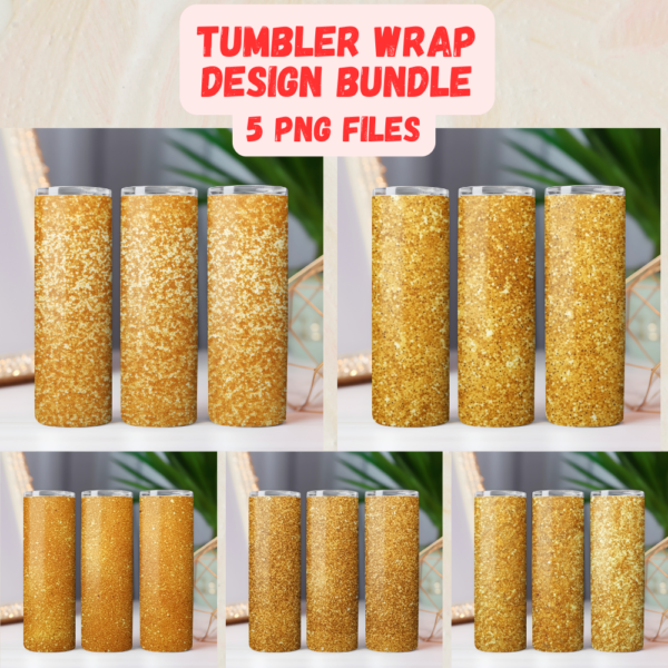 Golden Glitter 20oz Skinny Straight Tumbler Wrap, 5 PNG Commercial License