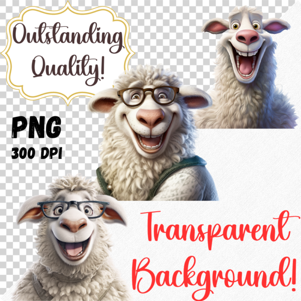 Funny Farm Animals Clipart Funny Sheep PNG Lamb PNG Nursery, COMMERCIAL LICENSE